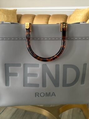 Fendi sunshine tote Grey Roma Tote Bag with Tortoiseshell Handles